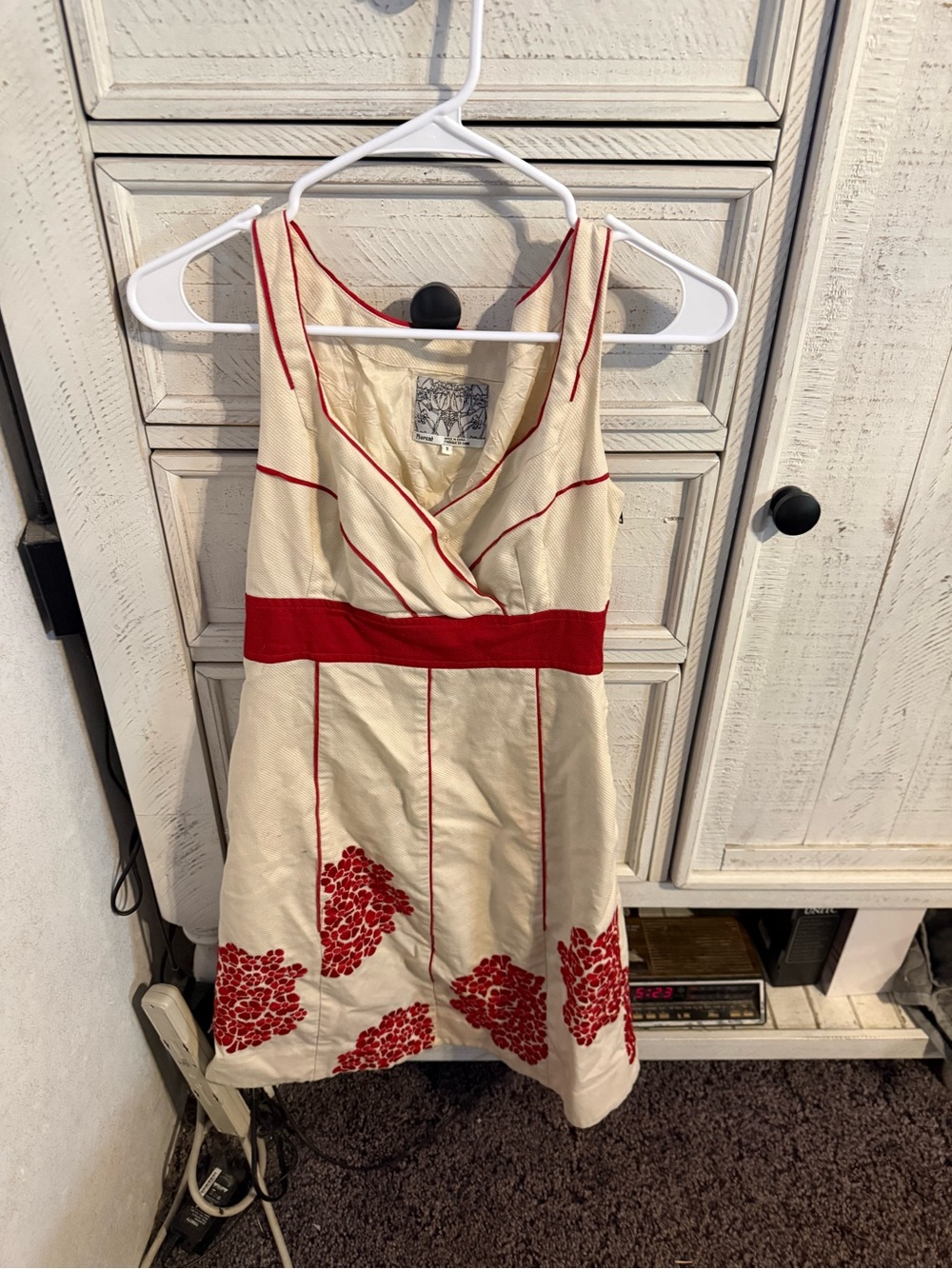 Floreat Cream Midi Dress with Red Floral Accents